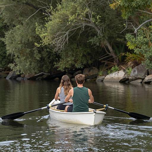 Serene Rowboat Journey on Tranquil River