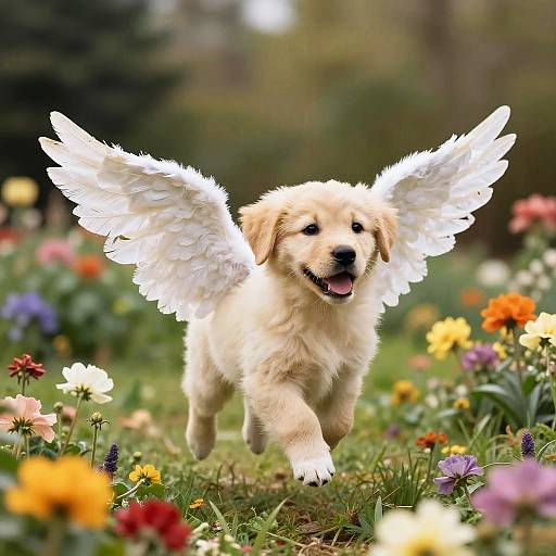 Playful Puppy with Angel Wings
