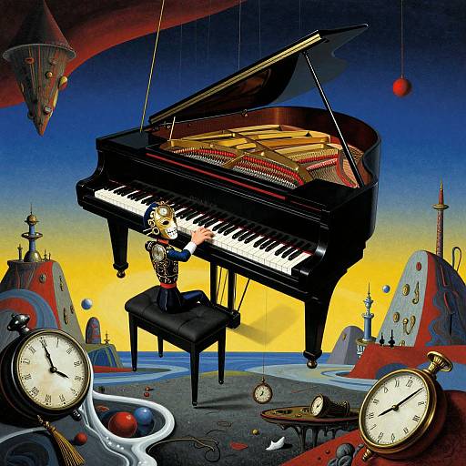 Surreal Dreamscape with Hovering Piano