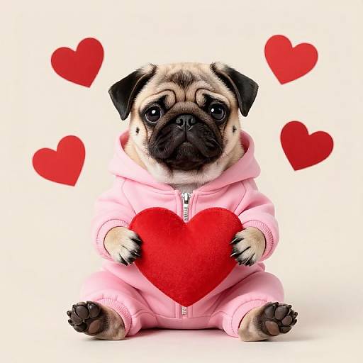 Adorable Pug Puppy with Hearts