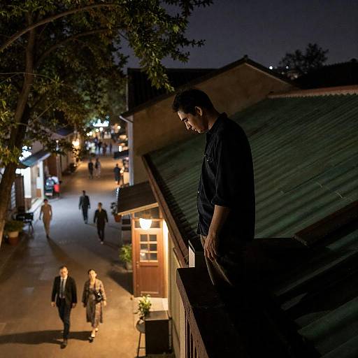1940s Rooftop View of a Vibrant Street