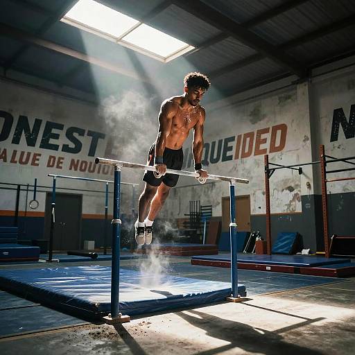 Male Gymnast Training on Parallel Bars