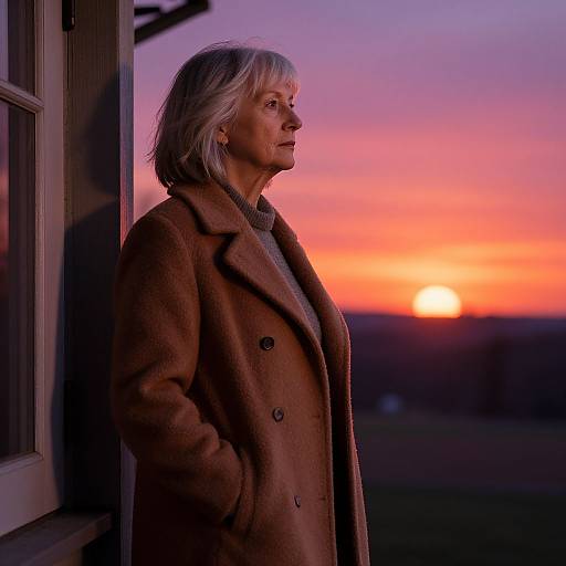 Elderly Woman Looking at Sunset