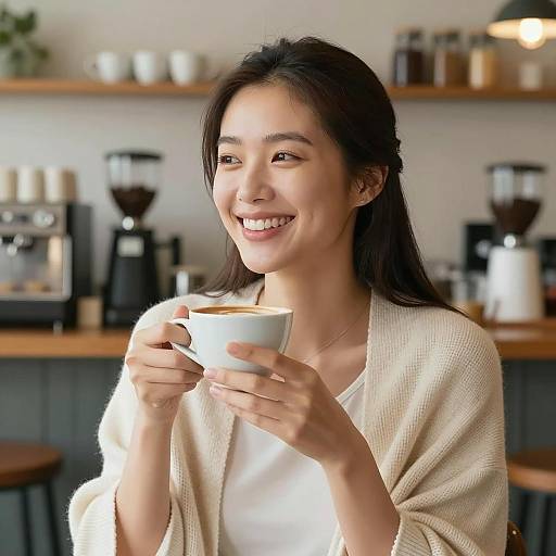 Joyful Moment: Woman with Coffee Portrait