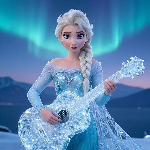 Elsa's Mystical Ice Guitar Portrait