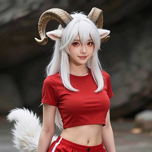 Smiling White Mountain Goat Furry Girl