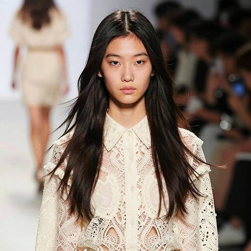 Fashion Model with Long Layered Hairstyle