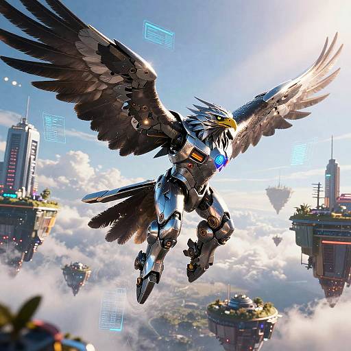 Brave Mech Eagle Pilot in Futuristic City