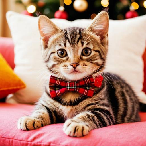 Striped Tabby Kitten with Red Bow Tie