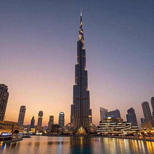 Neon-lit Burj Khalifa at Sunset