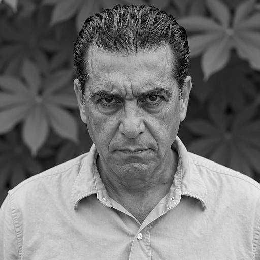 Serious Middle-Aged Man in Black and White