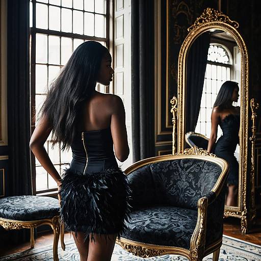 Elegant Black Feather-Trim Cocktail Dress