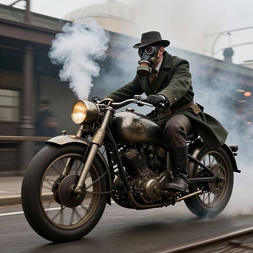 Steampunk Steam-Powered Motorcycle Rider