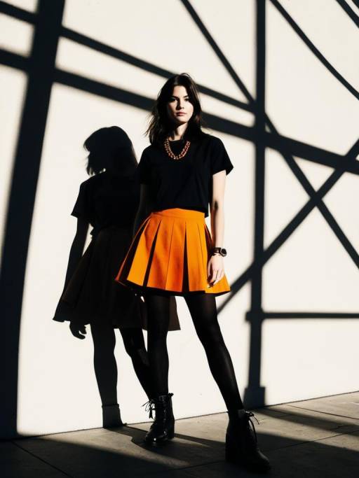 Woman in Orange Skater Skirt and Black Top