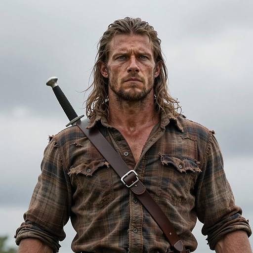 Weathered Warrior with a Serious Stance