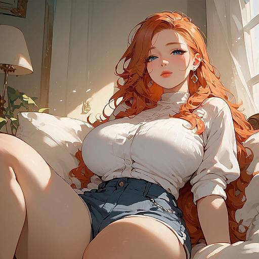 Curvy Ginger Anime Girl Portrait