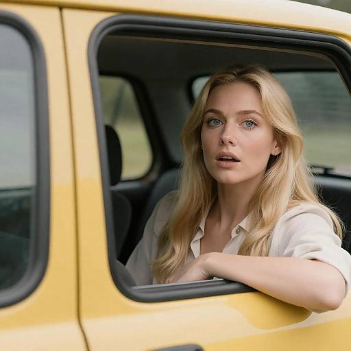 Surprised Woman in Yellow Car