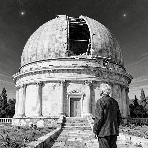 Elderly Astrophysicist at Ancient Observatory