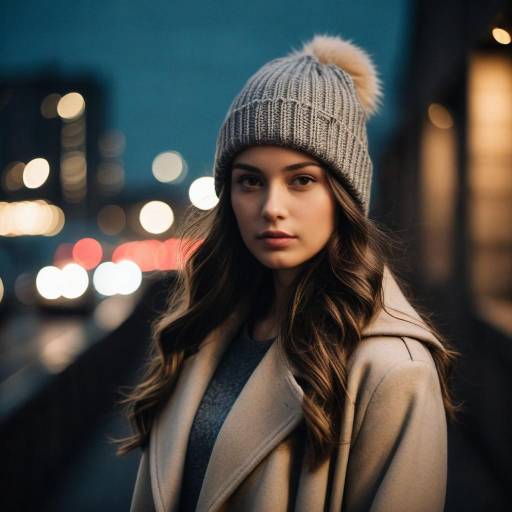 Young Woman in Winter Hat and Coat Outdoors