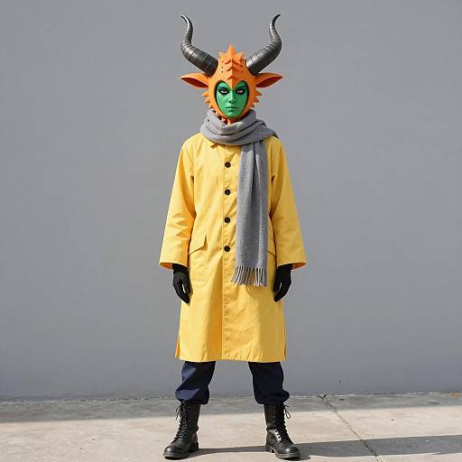 Person in Mythical Creature Costume with Horned Headpiece