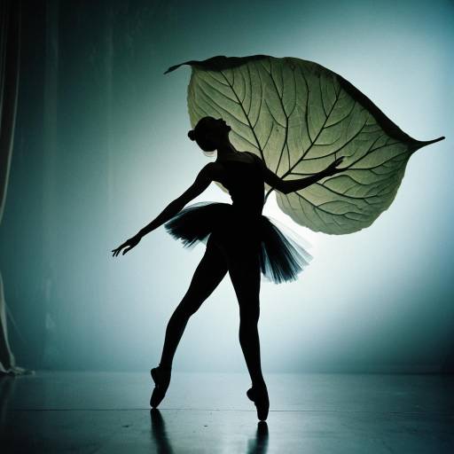 Silhouette of Ballerina with Giant Translucent Leaf