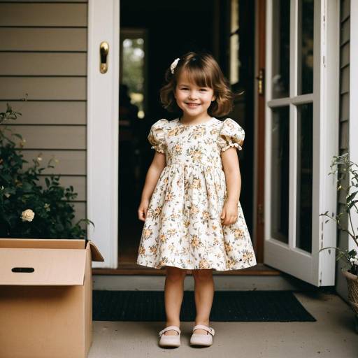 Smiling Toddler Girl in Floral Dress on Porch
