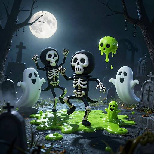 Spooky Cartoon Dance in Graveyard