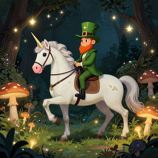 Leprechaun Riding Unicorn Fantasy