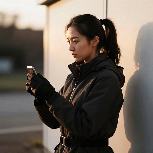 Focused Woman at Sunset with Structure