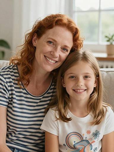 Smiling Mother and Daughter Cozy Portrait