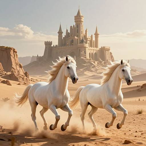 Majestic White Horses in Desert