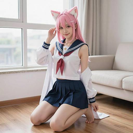 Pink-Haired Anime Cosplayer in Sailor Outfit