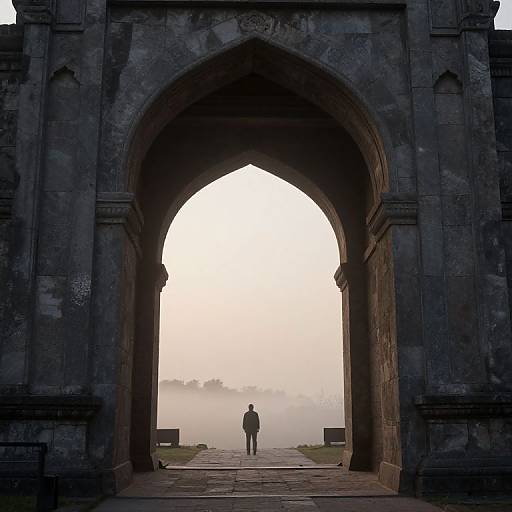 Misty Ancient Ruins with Figures