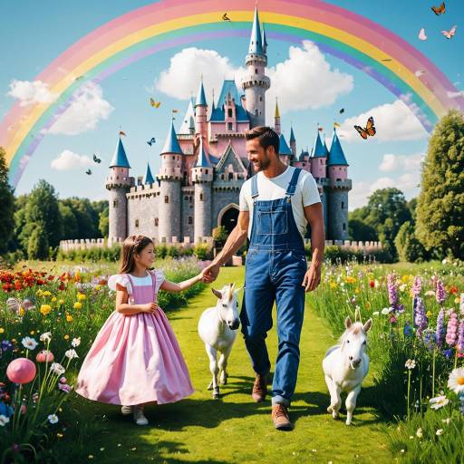 Father and Daughter in Fairy Tale Garden