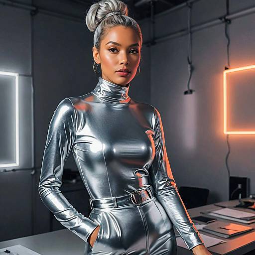 Stylish Proportionate Woman in Silver Outfit