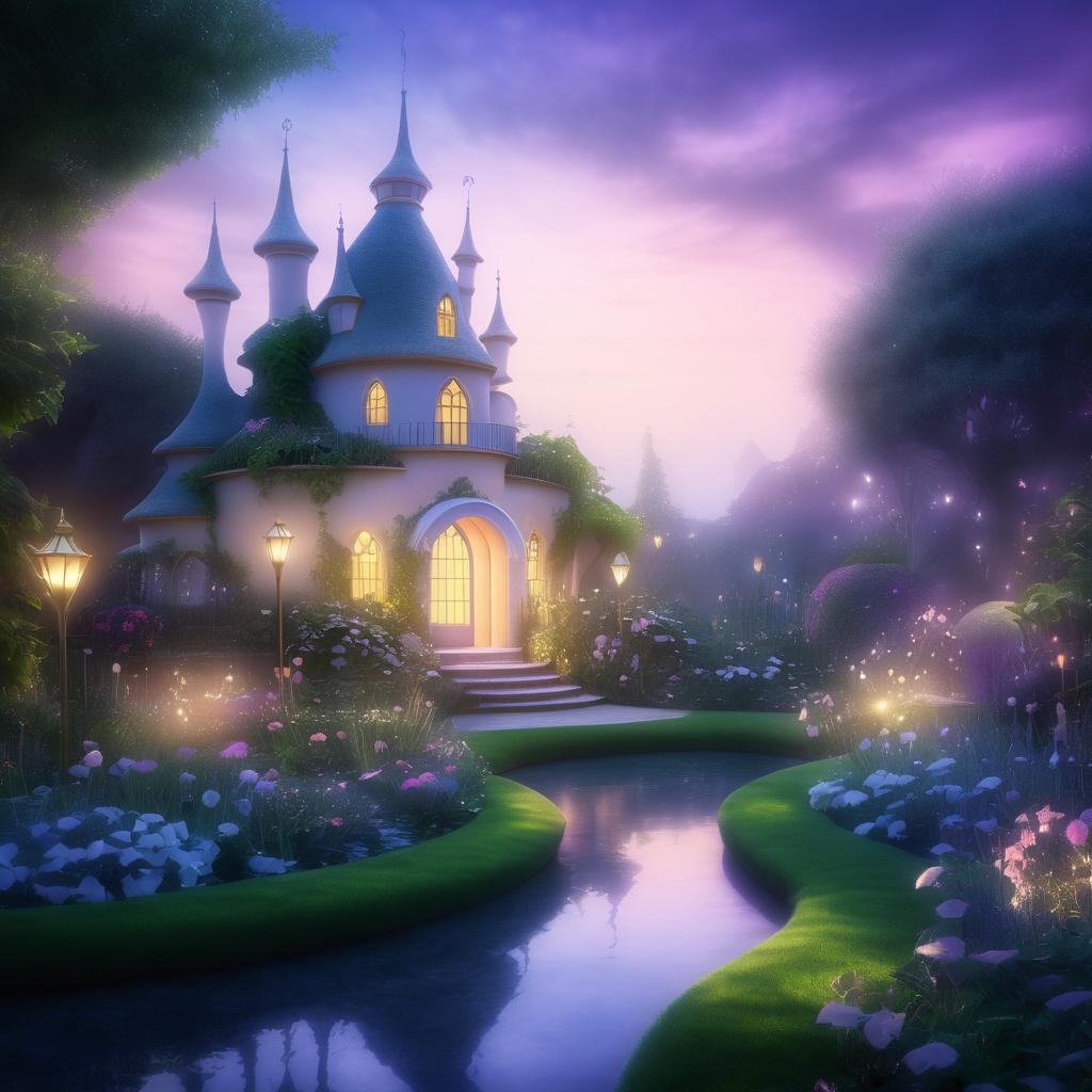 Magical Twilit Whimsical Garden Scene