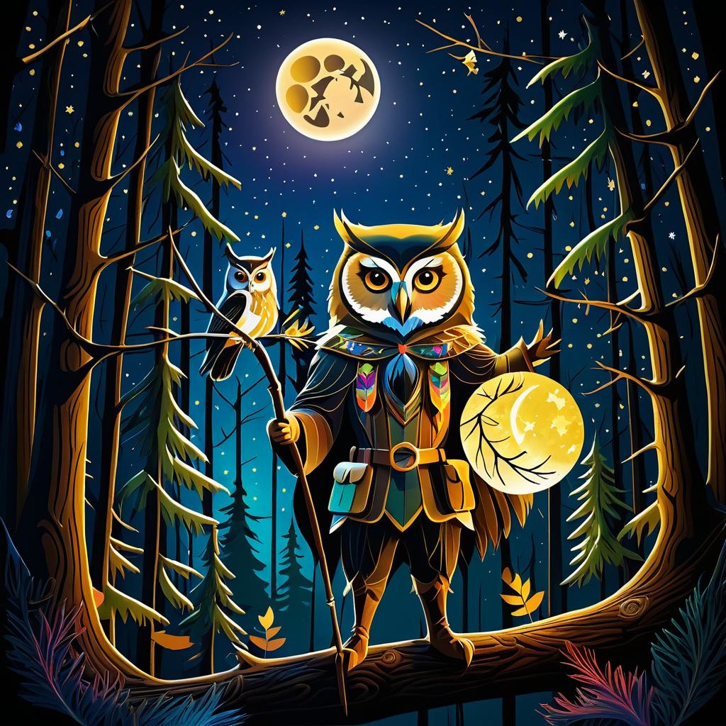 Nighttime Wildlife Protector in Colorful Forest