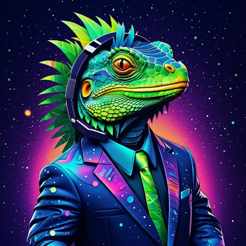 Cosmic Glitch: Anthro Iguana in Space