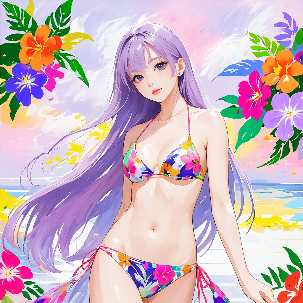 Blushing Young Woman in Floral Bikini