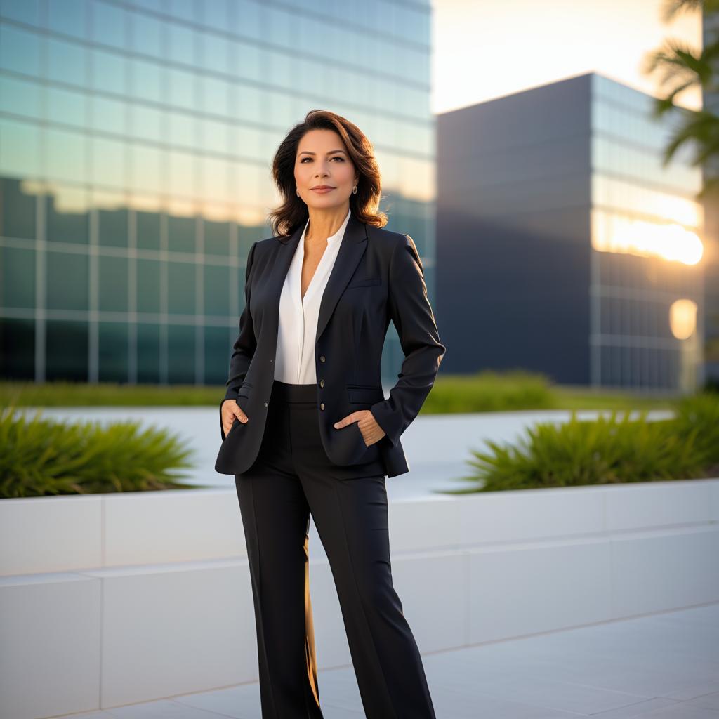 Confident Hispanic Woman in Corporate Setting