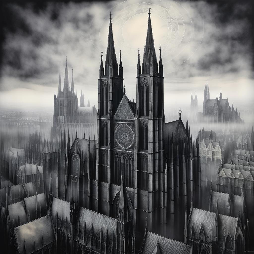 Misty Gothic Cathedral in Charcoal Art