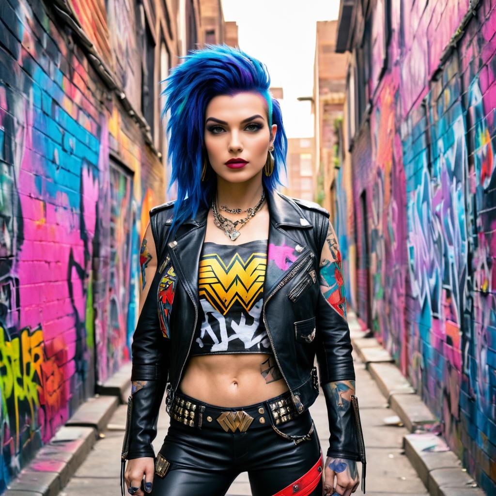 Punk Rock Wonder Woman in Graffiti Alley