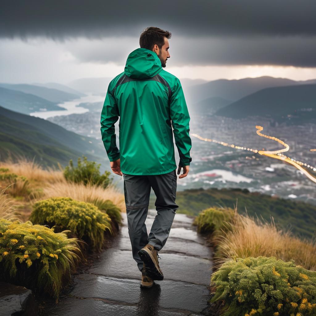 Urban Hiker in Scenic Cityscape