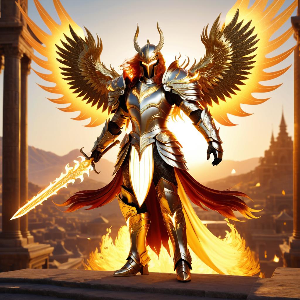 Majestic Phoenix Knight in Golden Armor