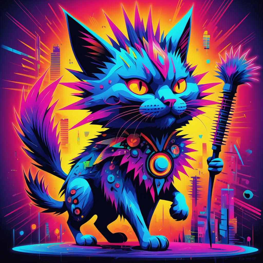 Vibrant Giant Cat with Mohawk Art