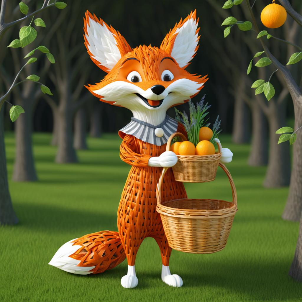 Whimsical 3D Fox with Basket Art