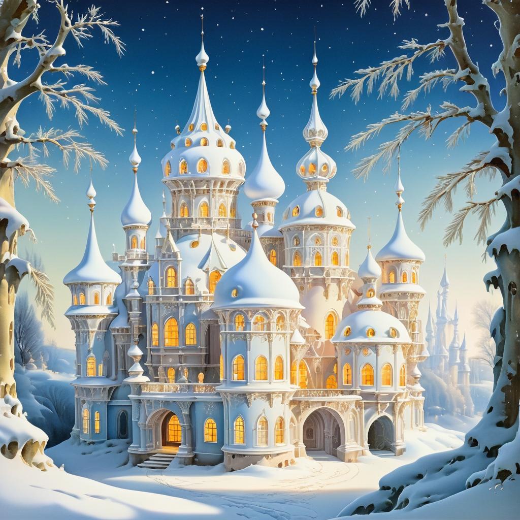 Whimsical Snowy Castle Chromolithograph