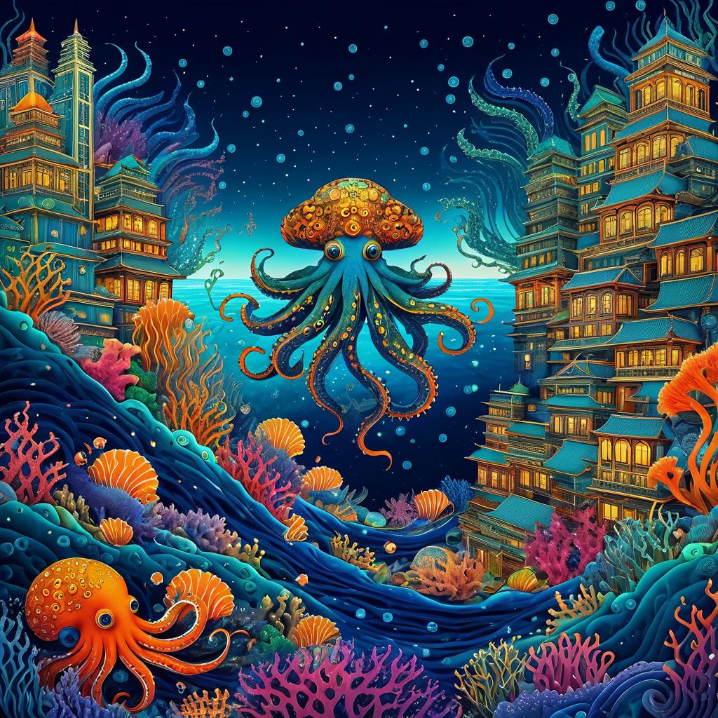 Hopeful Octopus in Vibrant Cityscape