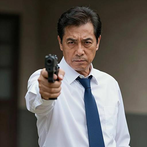 Intense Middle-Aged Man with Gun