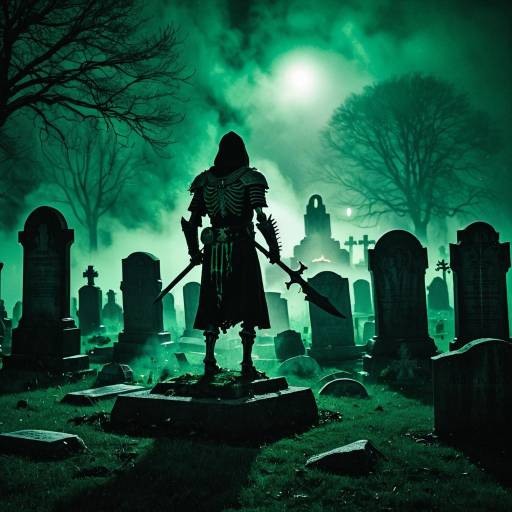 Mysterious Foggy Graveyard with Warrior